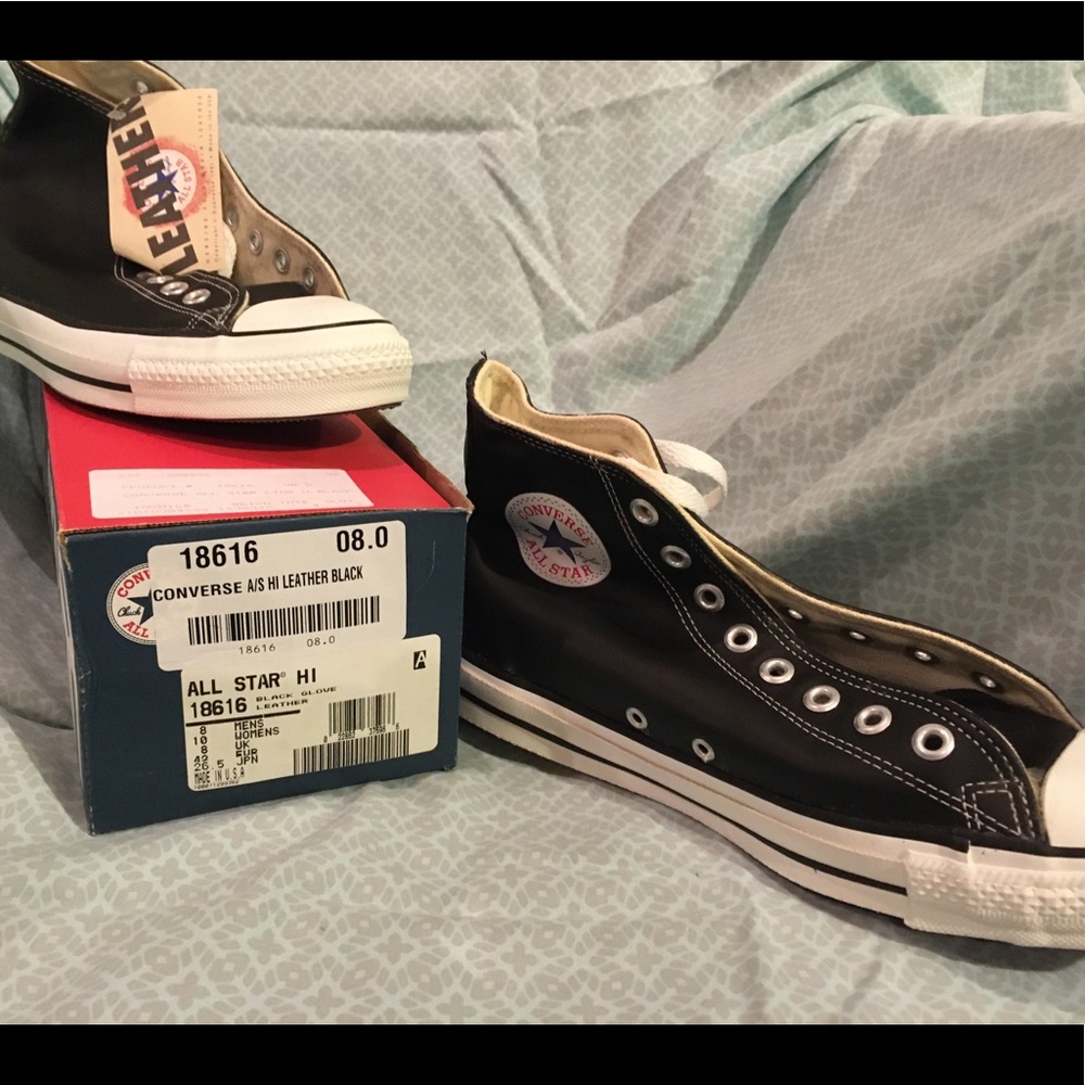 Brand new  BlackLeather Converse. Made in  USA..